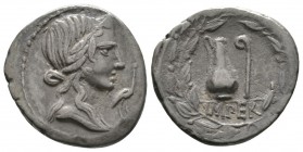 Roman Republic, Q. Caecilius Metellus Pius, Denarius, North Italy, 81 BC, 3.71g, 18mm. Diademed head of Pietas right; to right, stork standing right /...