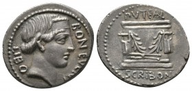 Roman Republic, L. Scribonius Libo, Denarius, Rome, 62 BC, 3.62g, 19mm. Diademed head of Bonus Eventus right / Puteal Scribonianum (Scribonian wellhea...