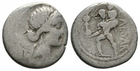 Roman Republic, Julius Caesar, Denarius, military mint traveling with Caesar in North Africa, Late 48-47 BC, 3.55g, 16mm. Diademed head of Venus right...
