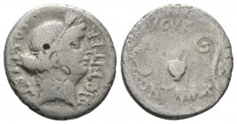 Roman Republic, Julius Caesar, Denarius, Uncertain mint, possibly Utica, January-April 46 BC, 3.46g, 17mm. Head of Ceres right, wearing wreath of grai...