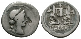 Roman Republic, Julius Caesar, Denarius, military mint traveling with Caesar in Spain, late 46-early 45 BC, 3.62g, 19mm. Diademed head of Venus right,...