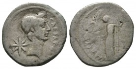 Roman Republic, Julius Caesar, Denarius, Rome, January-February 44 BC, P. Sepullius Macer, moneyer, 2.31g, 17mm. Wreathed head right; star of eight ra...