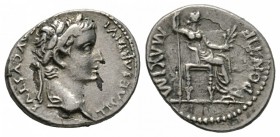 Tiberius (AD 14-37), Fourre Denarius, Lugdunum, AD 18-35, 2.59g, 18mm. Laureate head right / Livia (as Pax) seated right, holding sceptre and olive br...
