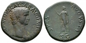 Claudius (41-54), Sestertius, Rome, 41-2, 22.76g, 34mm. Laureate head right / Spes advancing left, holding flower and raising hem of skirt. RIC I 99. ...