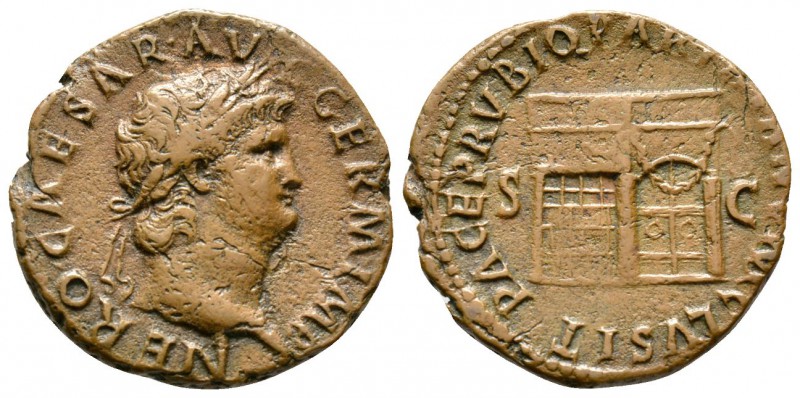 Nero (54-68), As, Rome, AD 65, 9.88g, 27mm. Laureate head right / Temple of Janu...