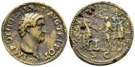 Otho, after Giovanni Cavino, 1500-1570, "Sestertius", 16.28gm 34mm. Bare head right / Otho greeting troops, altar before, standards behind. Klawans 3;...