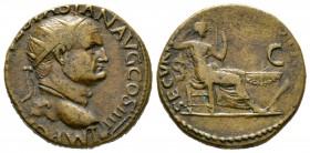 Vespasian (69-79), Dupondius, Lugdunum, AD 72, 13.06g, 26mm. Radiate head right / Securitas seated right, resting head on raising hand and holding sce...