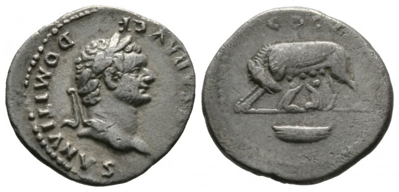 Domitian (Caesar, 69-81), Denarius, Rome, 77-8, 3.15g, 18mm. Laureate head right...