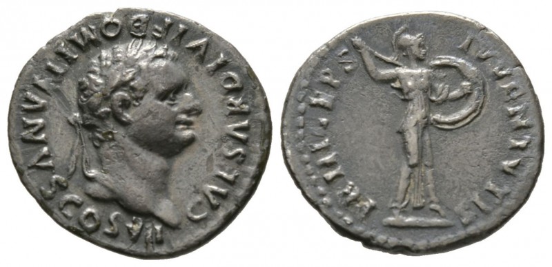 Domitian (Caesar, 69-81), Denarius, Rome, 80-1, 3.32g, 18mm. Laureate head right...