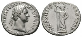 Domitian (81-96), Denarius, Rome, AD 88, 3.22g, 19mm. Laureate head right / Minerva standing left, leaning on spear. RIC II 584; RSC 233. Very fine or...