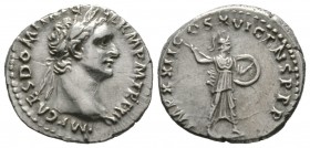 Domitian (81-96), Denarius, Rome, 92-3, 3.48g, 18mm. Laureate head right / Minerva advancing right, holding spear and shield. RIC II 739; RSC 280. Goo...