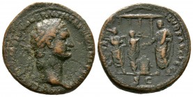 Domitian (81-96), As, Rome, 14 September-31 December AD 88, 11.98g, 29mm. Laureate head right / Domitian standing left, sacrificing over altar; to lef...