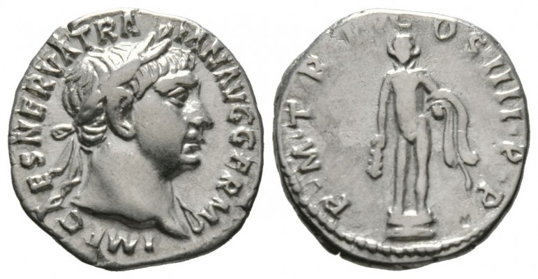 Trajan (98-117), Denarius, Rome, 101-2, 3.25g, 18mm. Laureate head right / Hercu...