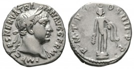 Trajan (98-117), Denarius, Rome, 101-2, 3.25g, 18mm. Laureate head right / Hercules standing facing on low base, holding club and lion’s skin. RIC II ...
