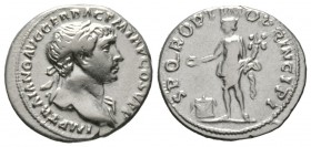 Trajan (98-117), Denarius, Rome, 103-111, 3.34g, 18mm. Laureate bust right, with slight drapery / Genius standing left, holding patera and cornucopiae...