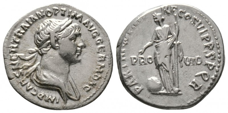 Trajan (98-117), Denarius, Rome, 116-7, 3.33g, 18mm. Laureate and draped bust ri...