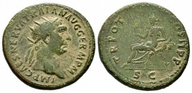 Trajan (98-117), Dupondius, Rome, AD 100, 15.51g, 29mm. Radiate head right / Abundantia seated left on chair formed of two cornucopia, holding sceptre...