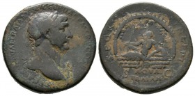 Trajan (98-117), Sestertius, Rome, AD 111, 28.19g, 33mm. Laureate bust right, slight drapery / Genius of the Aqua Traiana reclining left under arched ...