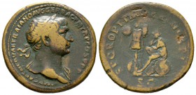 Trajan (98-117), Sestertius, Rome, 103-111, 26.77g, 35mm. Laureate bust right, slight drapery on far shoulder / Dacian seated left, in attitude on mou...