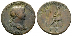 Trajan (98-117), Sestertius, Rome, AD 103, 24.18g, 33mm. Laureate bust right, wearing aegis / Dacia seated left, in attitude of mourning, on arms befo...
