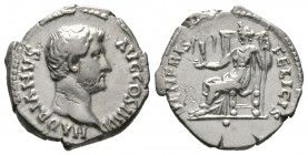 Hadrian (117-138), Denarius, Rome, 134-8, 3.35g, 18mm. Bare head right / Venus seated left, holding Cupid and spear. RIC II 280d; RSC 1449. Very fine,...