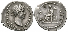 Hadrian (117-138), Denarius, Rome, c. 128-132, 3.60g, 20mm. Laureate head right / Pudicitia seated left on throne. RIC II 343c; RSC 395. Near Extremel...