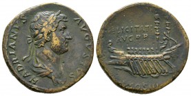 Hadrian (117-138), Sestertius, Rome, c. 132-5, 23.42g, 31mm. Laureate and draped bust right / Galley moving left, with rowers, steersman in stern. RIC...