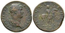 Hadrian (117-138), Sestertius, Rome, 134-8, 23.32g, 32mm. Laureate and draped bust right / Mauretania standing right before horse right, holding two j...