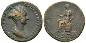 Sabina (Augusta, 128-136), Sestertius, c. 128-134, 26.34g, 32mm. Draped bust right, wearing stephane / Ceres seated left on modius, holding grain ears...