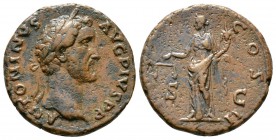 Antoninus Pius (138-161), As, Rome, AD 139. Laureate head right / Aequitas standing left, holding scales and cornucopiae. RIC III 564. Very fine.