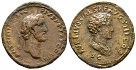 Antoninus Pius and Marcus Aurelius as Caesar (138-161), Sestertius, Rome, 140-4, 22.27g, 34mm. Laureate head of Pius right / Bareheaded and draped bus...