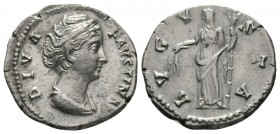 Diva Faustina Senior (died 140/1), Denarius, Rome, c. 146-161, 3.22g, 17mm. Draped bust right, wearing pearls bound on top of her head / Ceres standin...