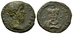 Marcus Aurelius (161-180), As, Rome, 172-3, 8.27g, 24mm. Laureate head right / Germania, surrounded by weapons, seated right at foot of trophy. RIC II...
