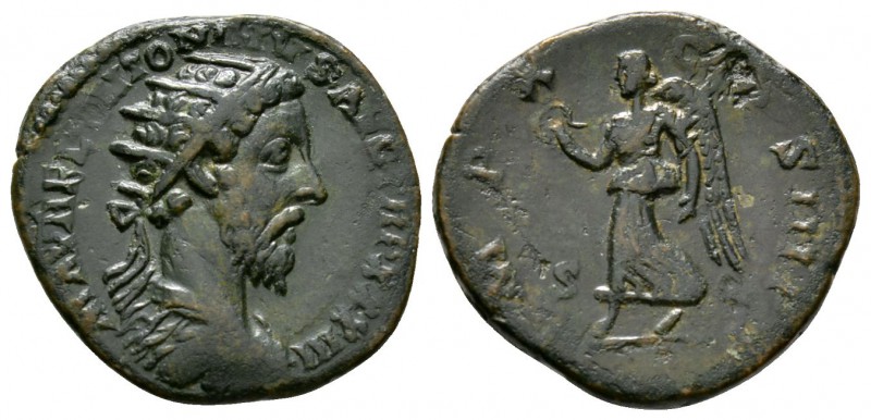 Marcus Aurelius (161-180), Dupondius, Rome, AD 180, 8.40g, 25mm. Radiate, draped...