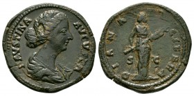 Faustina Junior (Augusta, 147-175), As, Rome, 161-175, 12.93g, 27mm. Draped bust right / Diana standing right holding torch in both hands. RIC III 163...