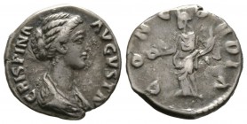 Crispina (Augusta, 178-182), Denarius, Rome, 178-182, 2.78g, 16mm. Draped bust right / Concordia standing left, holding patera and cornucopia. RIC III...