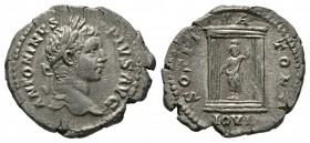 Caracalla (198-217), Denarius, Rome, 206-9, 2.77g, 19mm. Laureate head right / Shrine containing Jupiter standing facing, pointing downward and holdin...