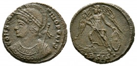 Commemorative Series, 330-354, Follis, Siscia, 334-5, 2.45g, 17mm. Helmeted and mantled bust of Constantinople left, holding sceptre / Victory standin...