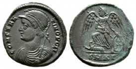 Commemorative series, c. 330-354, Æ, Cyzicus, 330-4, 2.82g, 17mm. Helmeted and mantled bust of Constantinople left, holding sceptre / Victory standing...