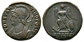 Commemorative series, c. 330-354, Æ, Antioch, 335-7, 3.70g, 16mm. Helmeted and mantled bust of Constantinople left, holding sceptre / Victory standing...
