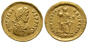 Arcadius (383-408), Solidus, Constantinople, 388-392, 4.45g, 20mm. Rosette-diademed, draped and cuirassed bust right / Constantinopolis seated facing,...