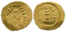 Phocas (602-610), Tremissis, Constantinople, 607-610, 1.45g, 15mm. Diademed, draped and cuirassed bust right / Cross potent; CONOB. MIBE 27; DOC 19; S...