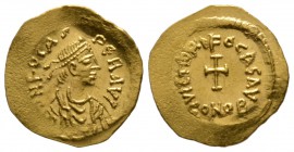 Phocas (602-610), Tremissis, Constantinople, 607-610, 1.44g, 15mm. Diademed, draped and cuirassed bust right / Cross potent; CONOB. MIBE 27; DOC 19; S...