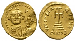 Heraclius and Heraclius Constantine (610-641), Solidus, Constantinople, c. 616-625, 4.46g, 20mm. Crowned and draped facing busts of Heraclius and Hera...
