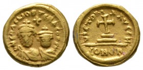 Heraclius and Heraclius Constantine (610-641), Solidus, Carthage, year 8 (619/20), 4.45g, 12mm. Crowned and draped facing busts of Heraclius and Herac...