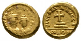 Heraclius and Heraclius Constantine (610-641), Solidus, Carthage, year 10 (636/7), 4.47g, 11mm. Crowned and draped facing busts of Heraclius and Herac...