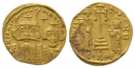 Constans II (641-668), Solidus, Constantinople, 662-7, 4.39g, 18mm. Crowned and draped busts of Constans and Constantine facing; cross above / Cross p...