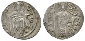 Manuel I Comnenus (Emperor of Trebizond, 1238-1263), Asper, 2.70g, 21mm. St. Eugenius standing facing, holding long cross / Manuel standing facing, ho...
