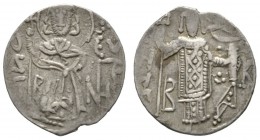 Manuel I Comnenus (Emperor of Trebizond, 1238-1263), Asper, 2.87g, 21mm. St. Eugenius standing facing, holding long cross / Manuel standing facing, ho...