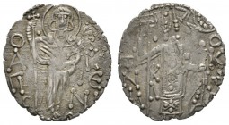 Manuel I Comnenus (Emperor of Trebizond, 1238-1263), Asper, 2.83g, 22mm. St. Eugenius standing facing, holding long cross / Manuel standing facing, ho...